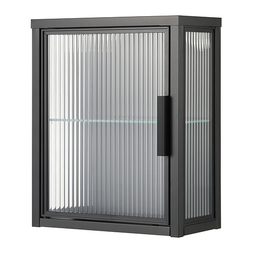 El armario de pared MOSSJÖN en negro con puerta de cristal esmerilado, con un diseño elegante y moderno con cierre magnético.