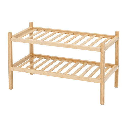 Zapatero de bambú VASSKÄR, natural ligero, rectangular, diseño de dos niveles.