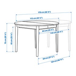 Measurement Illustration - SKANSNÄS extendable round dining table and 4 chairs