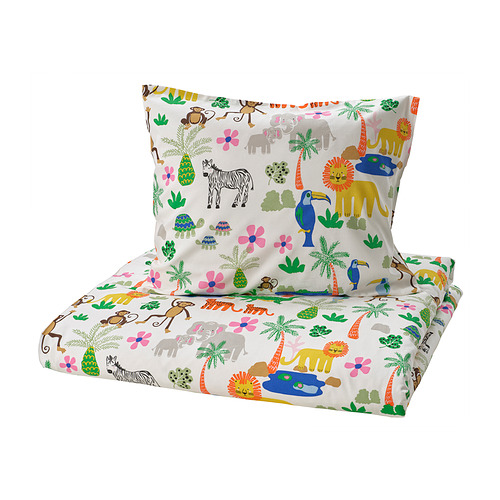 NATTHÄGER: juego de edredón y funda de almohada blancos de temática selvática en viscosa de algodón.