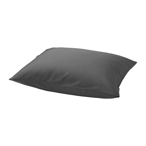 Funda de almohada rectangular de color gris oscuro, acabado satinado liso, confeccionada en 60% algodón y 40% lyocell.