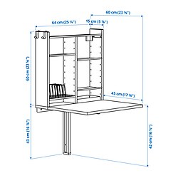 Ilustración de medidas - NORBERG mesa plegable pared con almacenaje