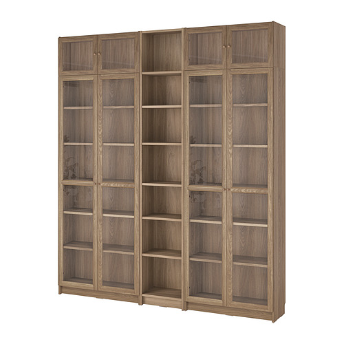 BILLY / OXBERG, bookcase w glass doors/ext unit 1 of 5 open dialog