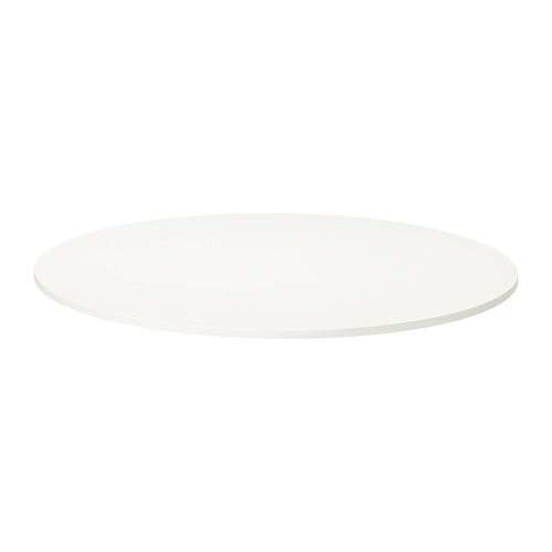 Mesa redonda blanca, diseño minimalista, superficie de melamina, ideal para diversos ambientes.