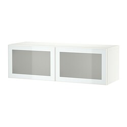 BESTÅ, comb de gabinetes montados pared, Blanco / Glassvik vidrio esmerilado blanco