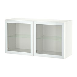 BESTÅ, wall-mounted sideboard with doors, White / Glassvik white-light green clear glass