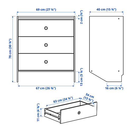 RACKNÄS, 3-drawer chest 8 of 8 open dialog
