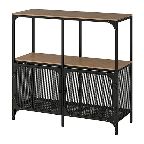 IKEA Puerto Rico - FJÄLLBO shelf unit with doors, black, 39 3/8