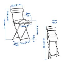 Measurement Illustration - SUNDSÖ table and 2 folding chairs