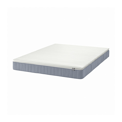 Colchón blanco con laterales azules, rectangular, muelle y diseño de espuma, marca VESTERÖY.