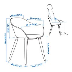 Ilustración de medidas - GRÖNSTA silla con reposabrazos, interior/exterior