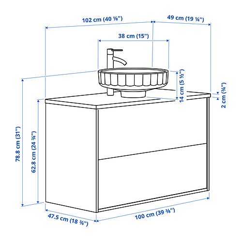 ÄNGSJÖN / LERSJÖN, sink cabinet with 2 drawers and BROGRUND tap. 8 of 8 open dialog
