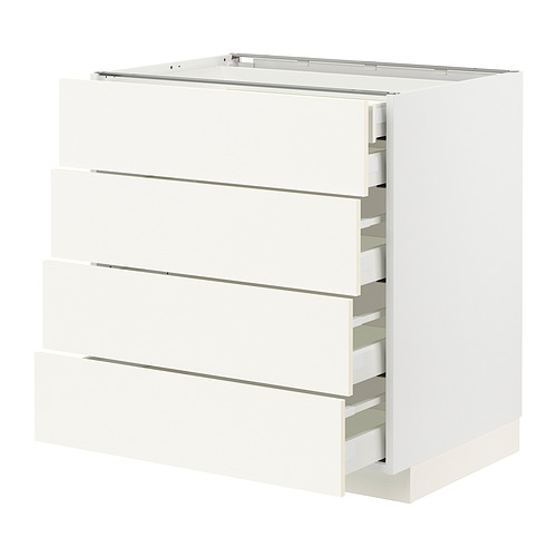 Esta imagen muestra un mueble de cocina METOD blanco con cuatro cajones; Diseño elegante y moderno.