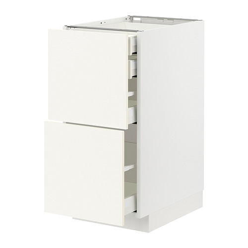 Mueble de cocina METOD, blanco, con tres cajones, diseño moderno y minimalista.