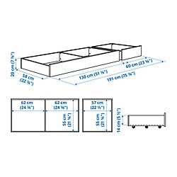 Ilustración de medidas - VIHALS caja almacenaje cama, juego 2
