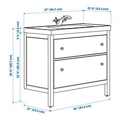 Measurement Illustration - HEMNES/ORRSJÖN Bathroom vanity with sink & faucet