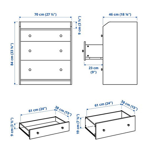 Ilustración con medidas del producto: HAUGA.