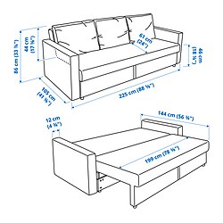 Ilustración de medidas - FRIHETEN sofá cama 3 plazas