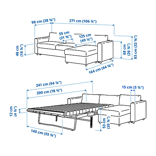 VIMLE, 3-seat sofa bed with chaiselongue. 14 of 14 open dialog