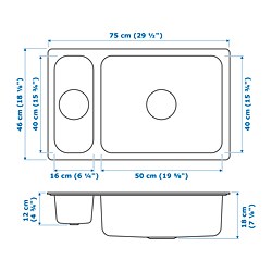 Measurement Illustration - HILLESJÖN 1 1/2 bowl dual mount sink