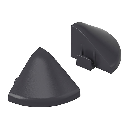 Tiras de esquina y borde de plástico negro para tarima, diseñadas para uso en exteriores, con bordes redondeados.