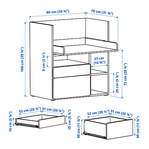 Ilustración con medidas del producto: SMÅSTAD.