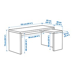 Measurement Illustration - MALM desk with pull-out panel