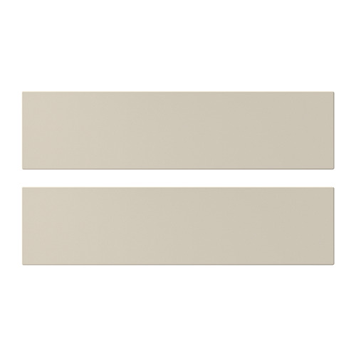 Dos paneles rectangulares de color beige, lisos y modernos, probablemente puertas de armarios de cocina.