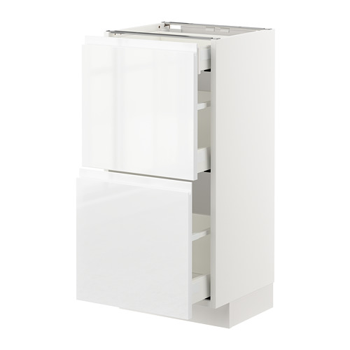 Mueble de cocina METOD blanco con cajones y puertas brillantes, diseño moderno y elegante.