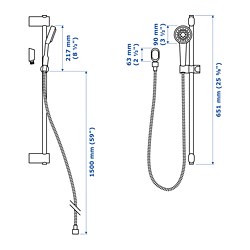 Measurement Illustration - BROGRUND riser rail with hand shower/outlet
