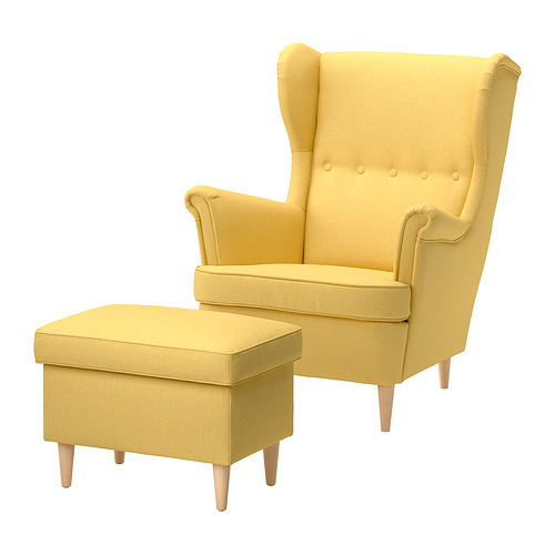 STRANDMON, wing chair with ottoman. 1 of 8 open dialog