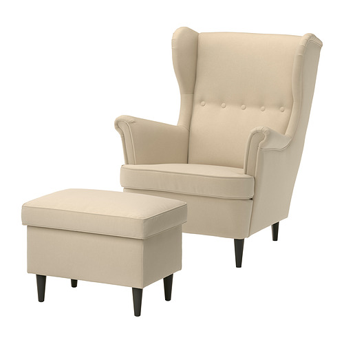 STRANDMON, wing chair with ottoman. 1 of 8 open dialog