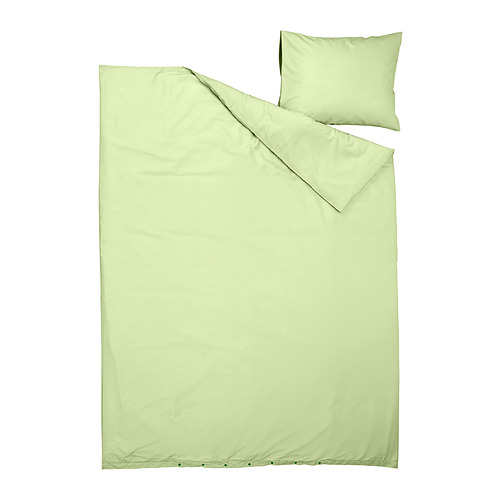 Juego de cama verde claro, edredón rectangular y almohada cuadrada, tejido liso con poliéster reciclado.
