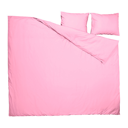 Juego de cama de color rosa brillante, con funda nórdica y fundas de almohada, de diseño liso, fabricado en poliéster reciclado y viscosa.