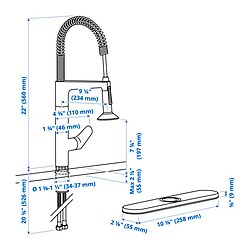 Ilustración de medidas - MAJSJÖN grifo extensible+rociador