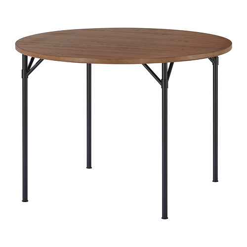 Mesa redonda GRÖTÅN: tapa de madera natural, patas de metal negro, diseño elegante y estable.
