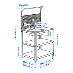 Measurement Illustration - GRILLSKÄR sink unit with back panel