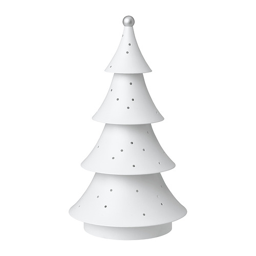 Lámpara de árbol blanco STRÅLA, alimentada por pila, forma cónica, diseño punteado, brillo cálido.