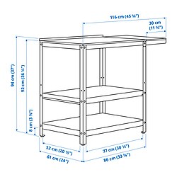 Measurement Illustration - GRILLSKÄR kitchen island with side table