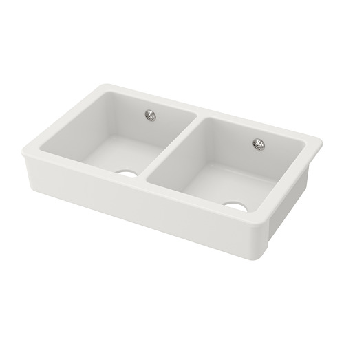 Fregadero de cocina de doble lavabo de cerámica blanca HAVSEN.