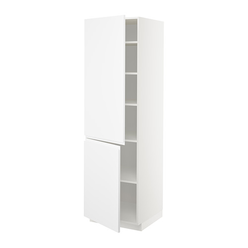 Mueble de cocina alto METOD blanco con puertas dobles y estantes ajustables. Diseño minimalista con asas integradas.