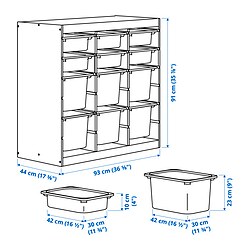 Ilustración de medidas - TROFAST combinación almacenamiento+cajas