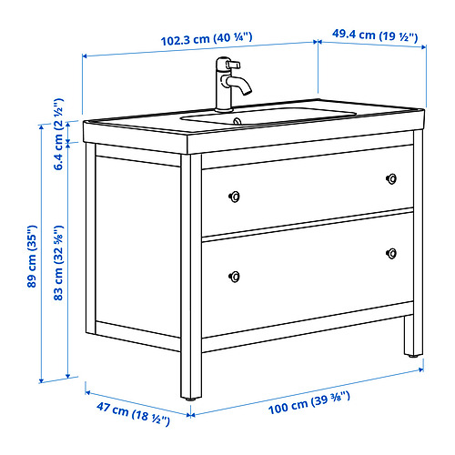 HEMNES / ORRSJÖN, sink cabinet with drawers and VOXNAN tap. 6 of 6 open dialog