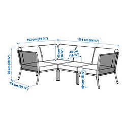 Ilustración de medidas - SEGERÖN módulo seccional esquina, 3 plazas