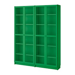 BILLY/OXBERG, bookcase comb w glass doors, Green