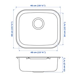 Measurement Illustration - FYNDIG single bowl top mount sink