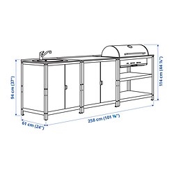Measurement Illustration - GRILLSKÄR kitchen sink unit/charcoal barbacue, outdoor