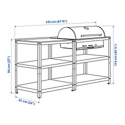 Ilustración de medidas - GRILLSKÄR cocina con parrilla de carbón