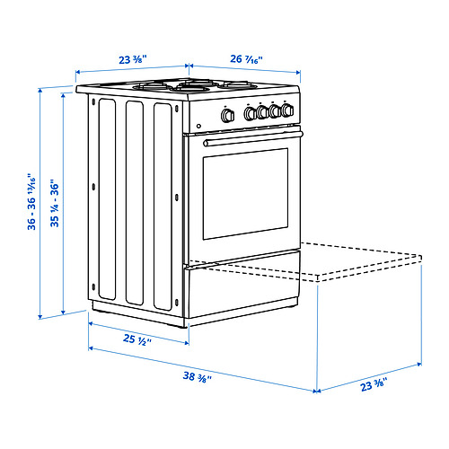Measurement Illustration - ÖRMINGE range with gas cooktop