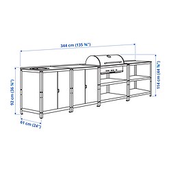 Ilustración de medidas - GRILLSKÄR módulo fregadero/parrilla de carbón, exterior